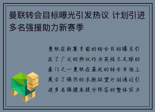 曼联转会目标曝光引发热议 计划引进多名强援助力新赛季