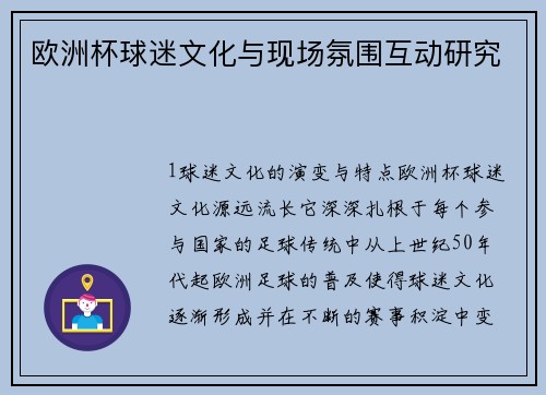 欧洲杯球迷文化与现场氛围互动研究